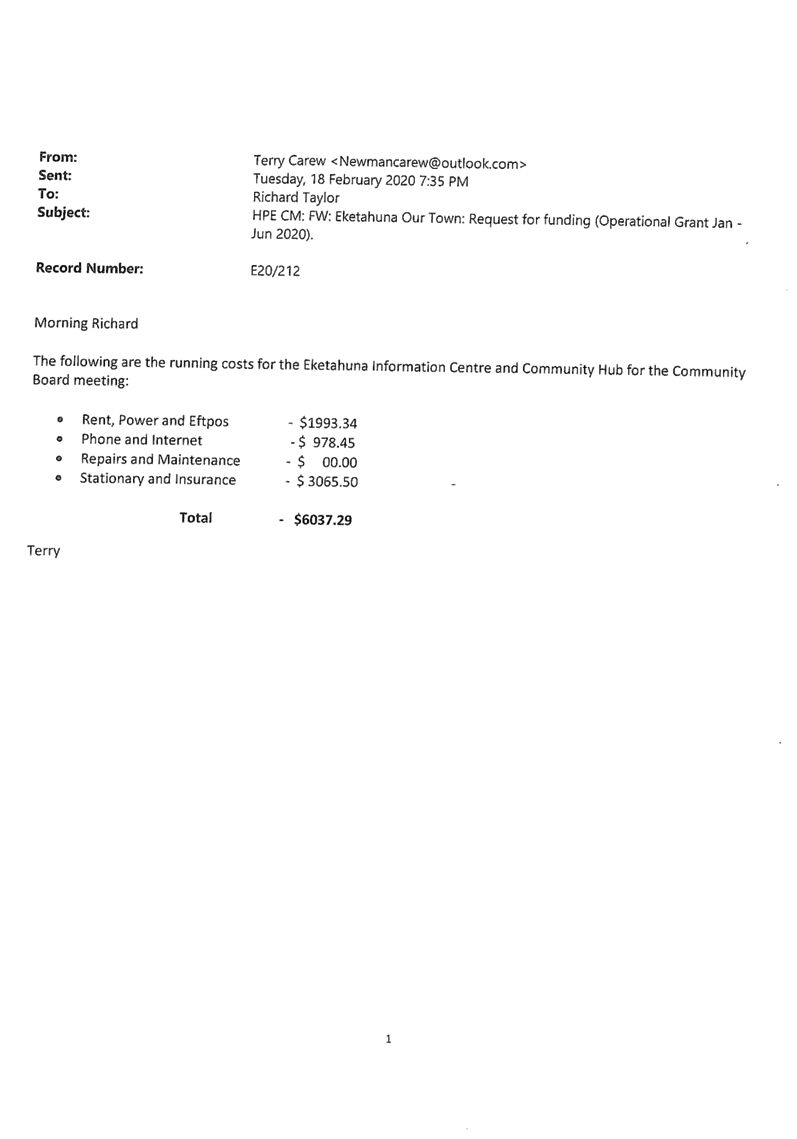 Agenda of Eketahuna Community Board meeting 9 March 2020