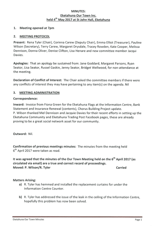 Agenda of Eketahuna Community Board meeting 2 June 2017