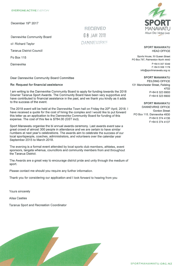 Agenda of Dannevirke Community Board meeting 5 February 2018