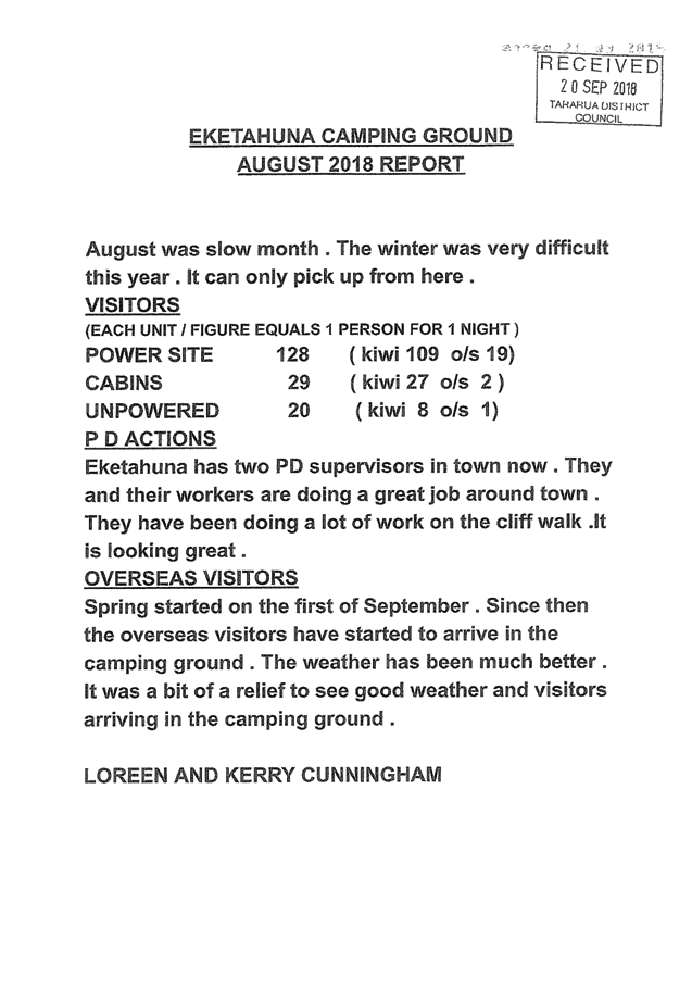 Agenda of Eketahuna Community Board meeting 5 October 2018